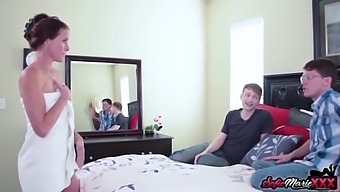 Sofie Marie, A Mischievous Stepmom, Engages In A Threesome With Her Stepsons, Showcasing Her Big Tits And Big Cock